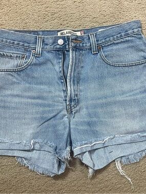 Women Levi's Light Blue Relaxed Denim Shorts with Frayed Hem